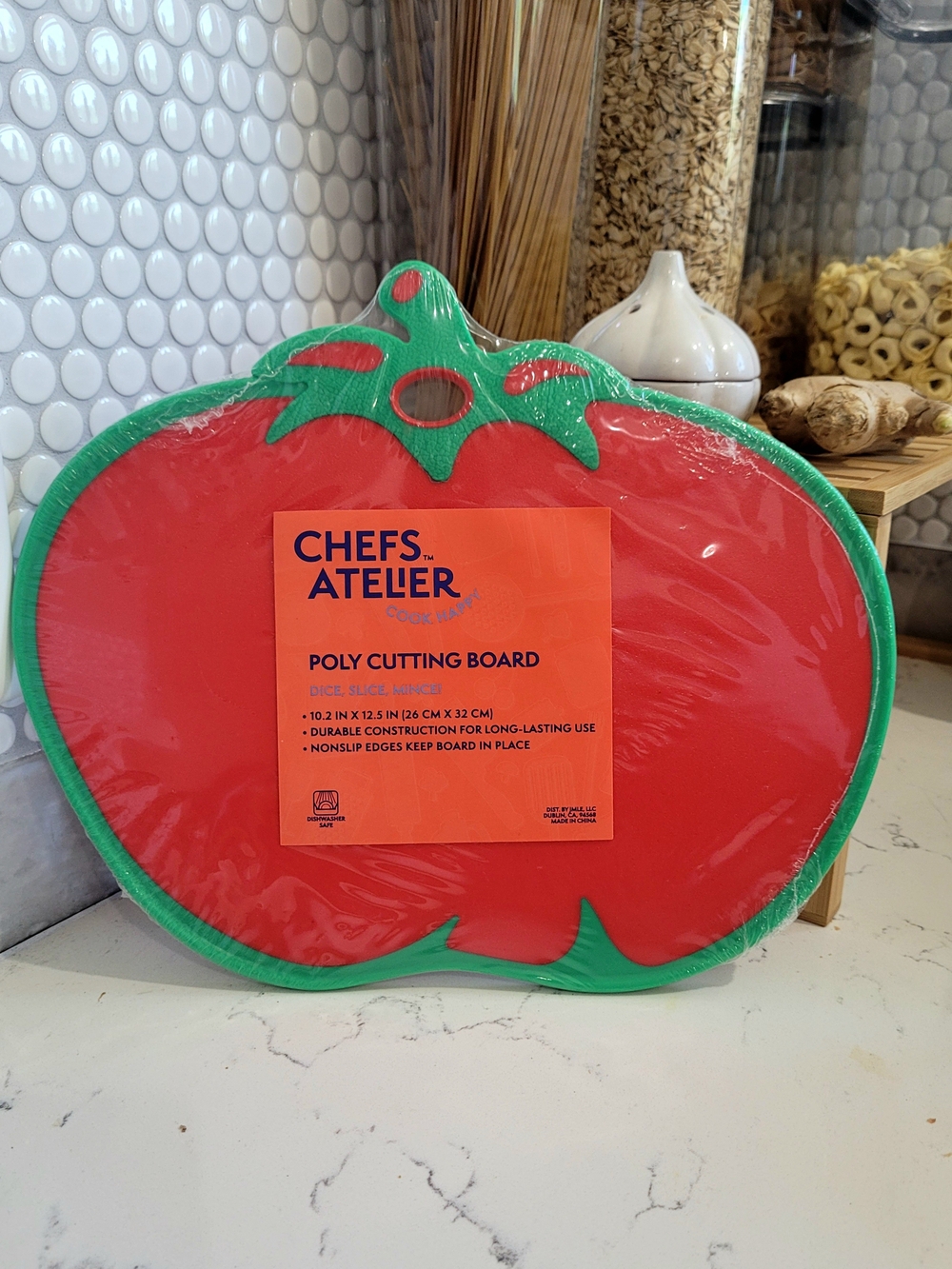 Chrfs Atelier Red Tomato Poly Cutting Board with Green Trim